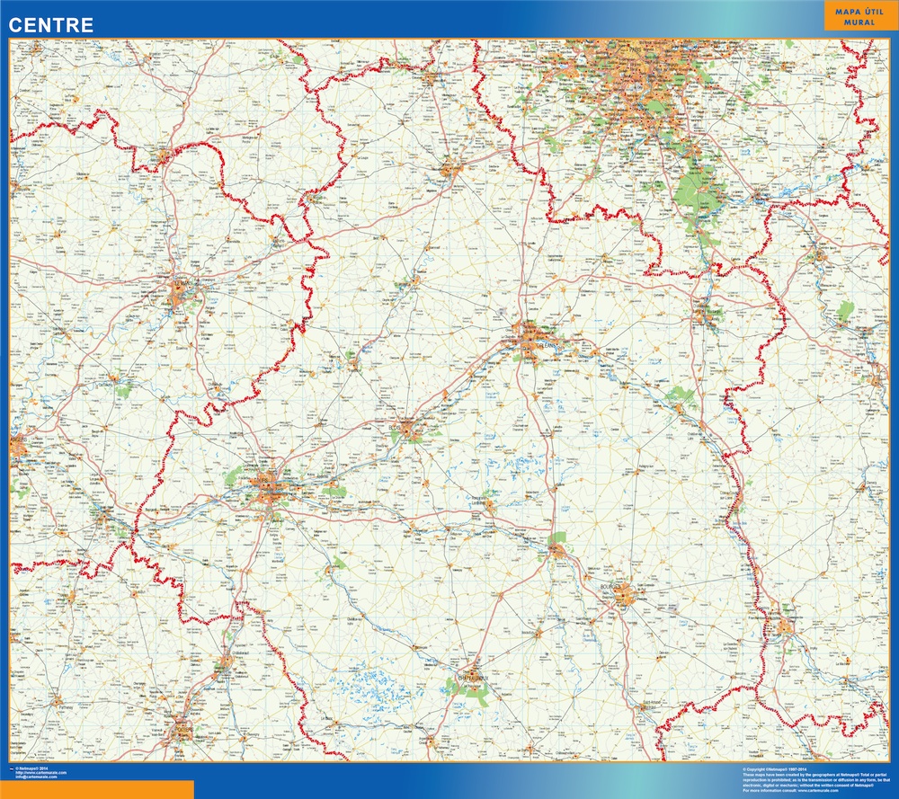 Mapa Centre en Francia plastificado gigante