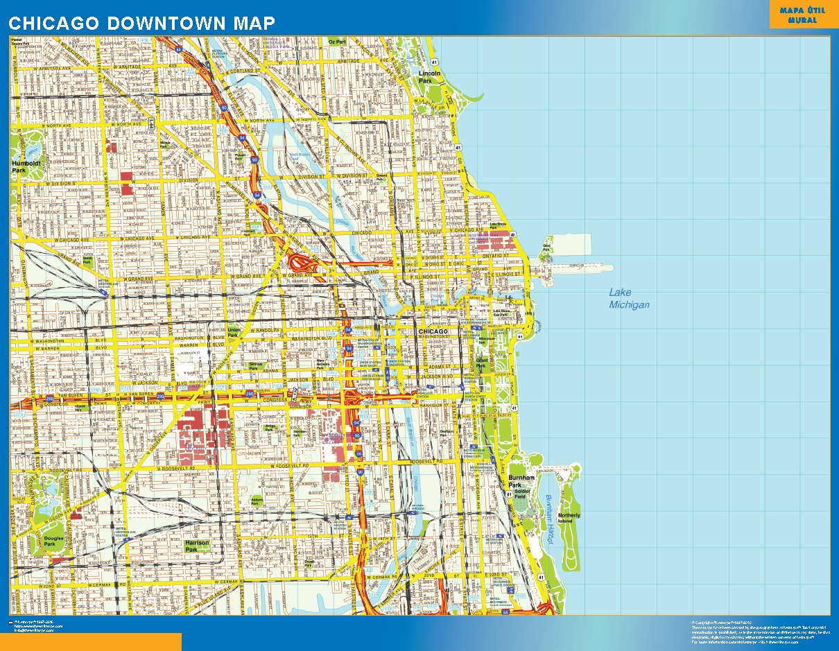 Mapa Chicago downtown plastificado gigante