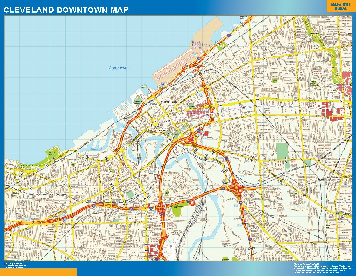 Mapa Cleveland downtown plastificado gigante