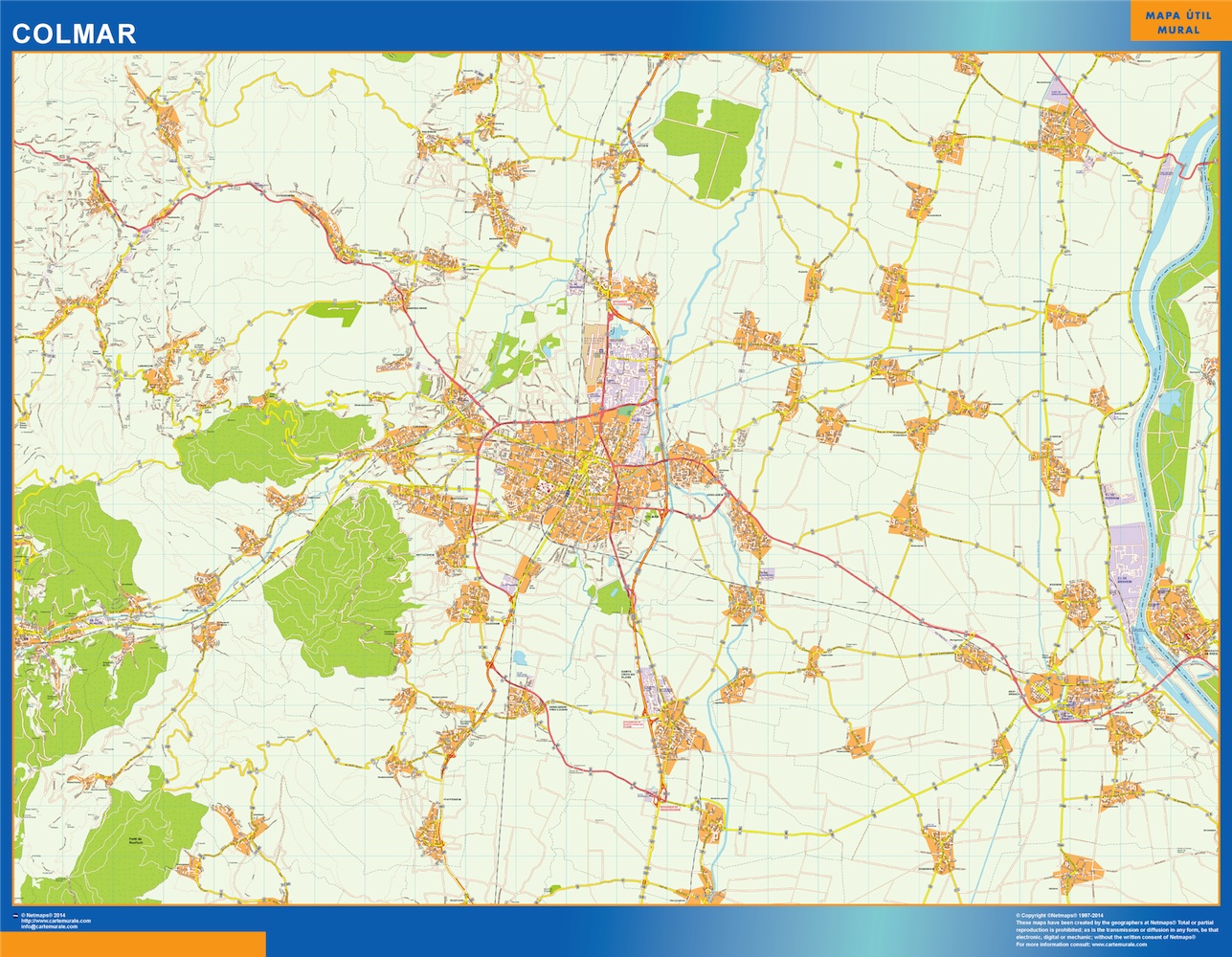 Mapa Colmar en Francia plastificado gigante