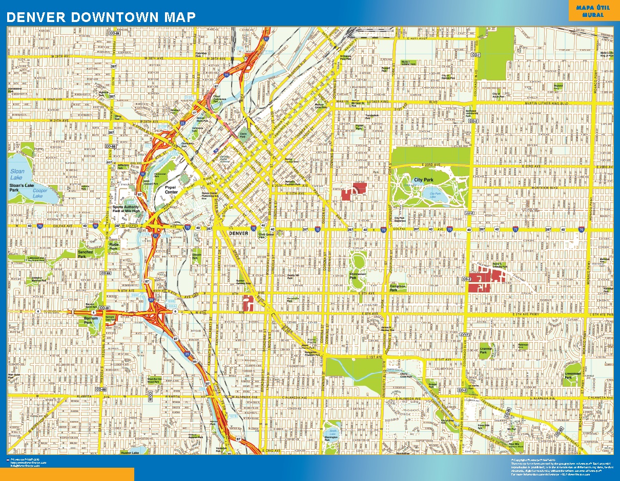 Mapa Denver downtown plastificado gigante