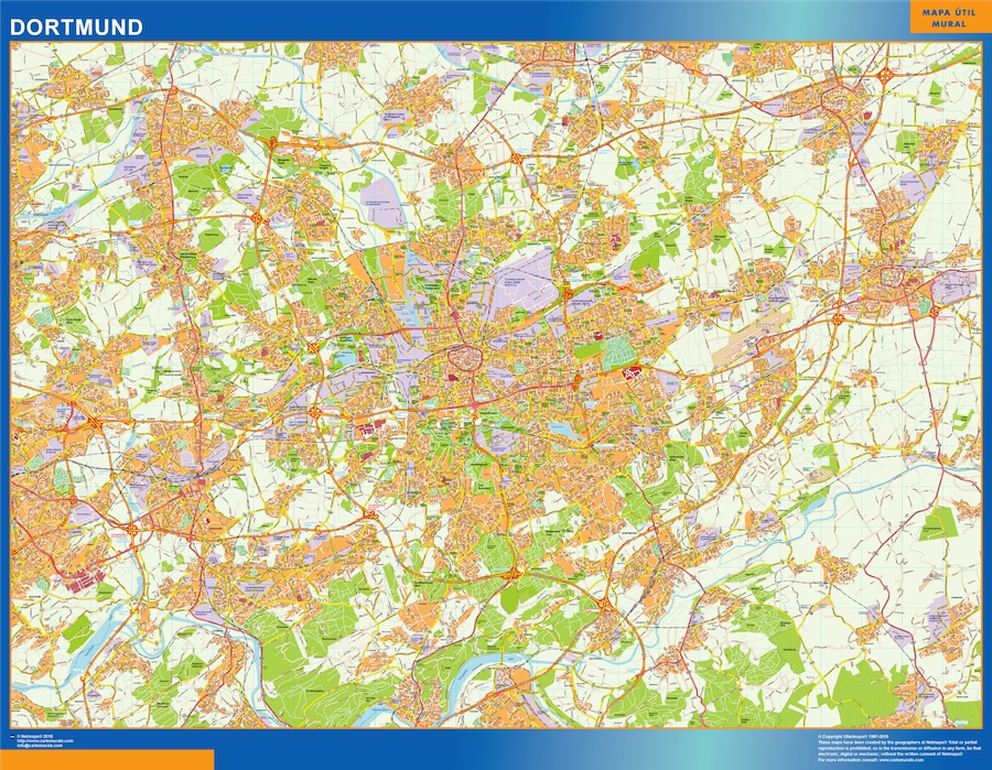 Mapa Dortmund en Alemania plastificado gigante