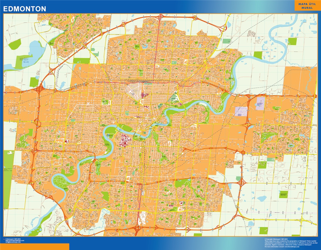 Mapa Edmonton en Canada plastificado gigante