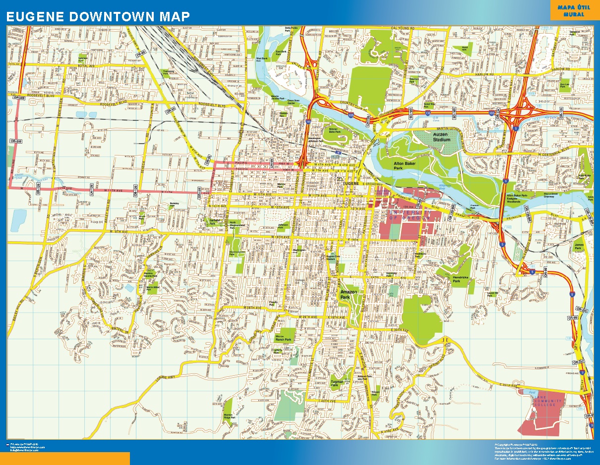 Mapa Eugene downtown plastificado gigante