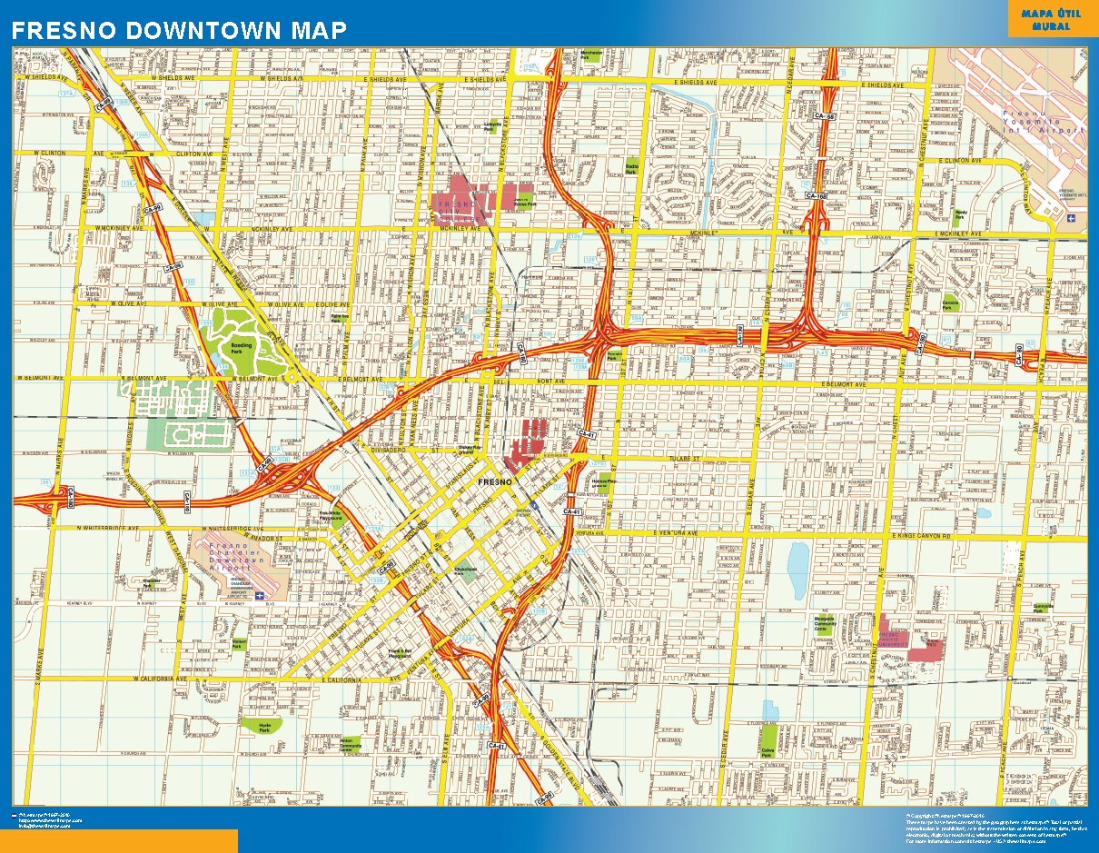 Mapa Fresno downtown plastificado plastificado gigante