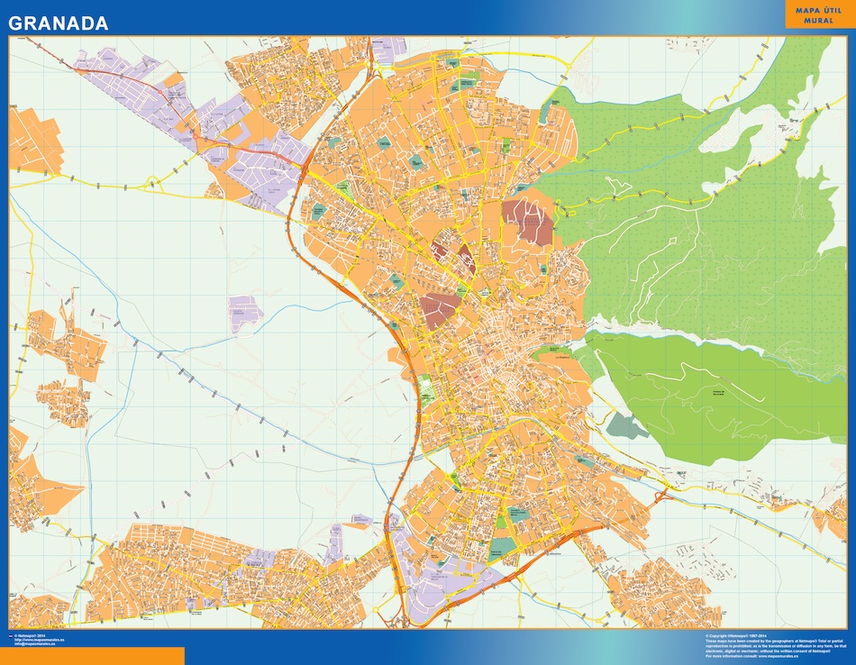Mapa Granada callejero plastificado gigante