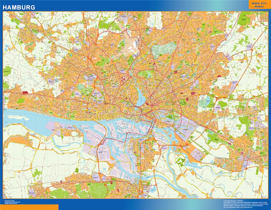 Mapa Hamburg en Alemania plastificado gigante