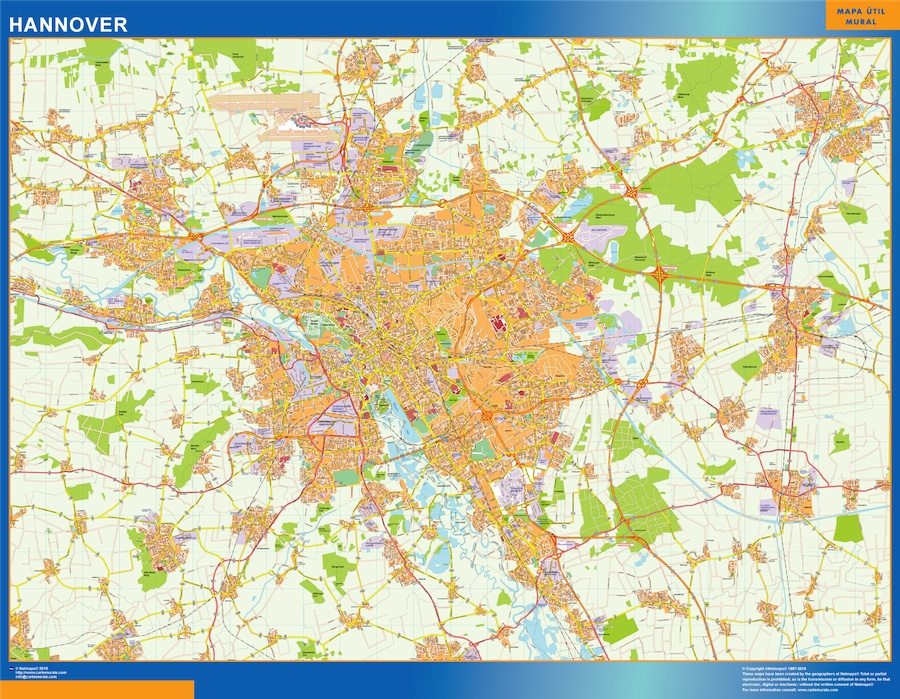 Mapa Hannover en Alemania plastificado gigante