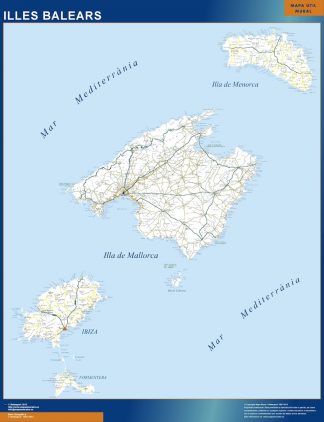 Mapa Islas Baleares carreteras plastificado gigante
