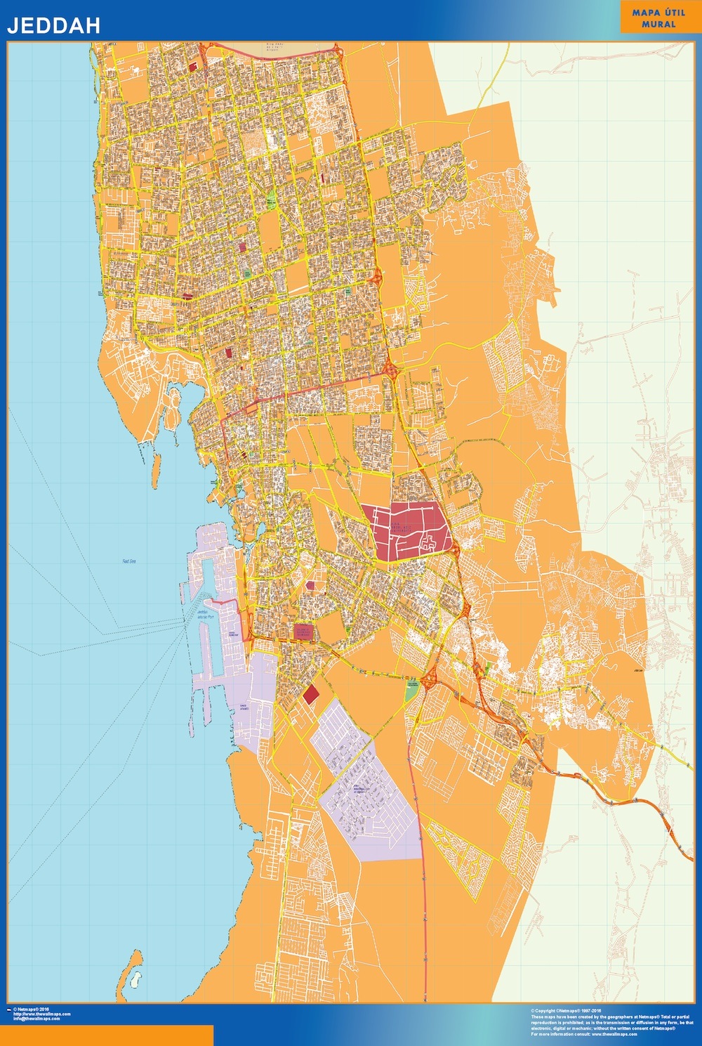 Mapa Jeddah en Arabia Saudita plastificado gigante