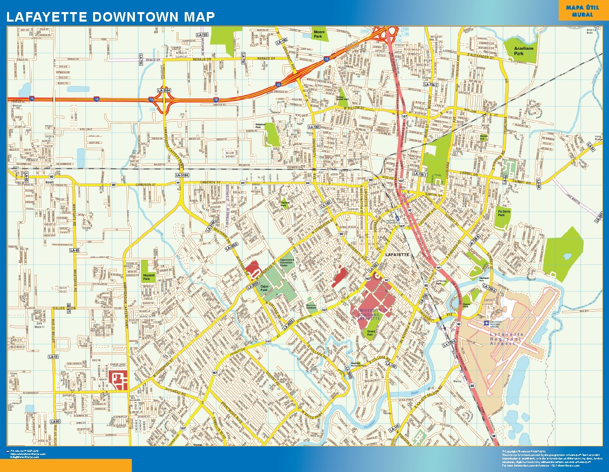 Mapa Lafayette downtown plastificado gigante