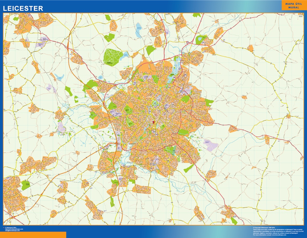 Mapa Leicester plastificado gigante