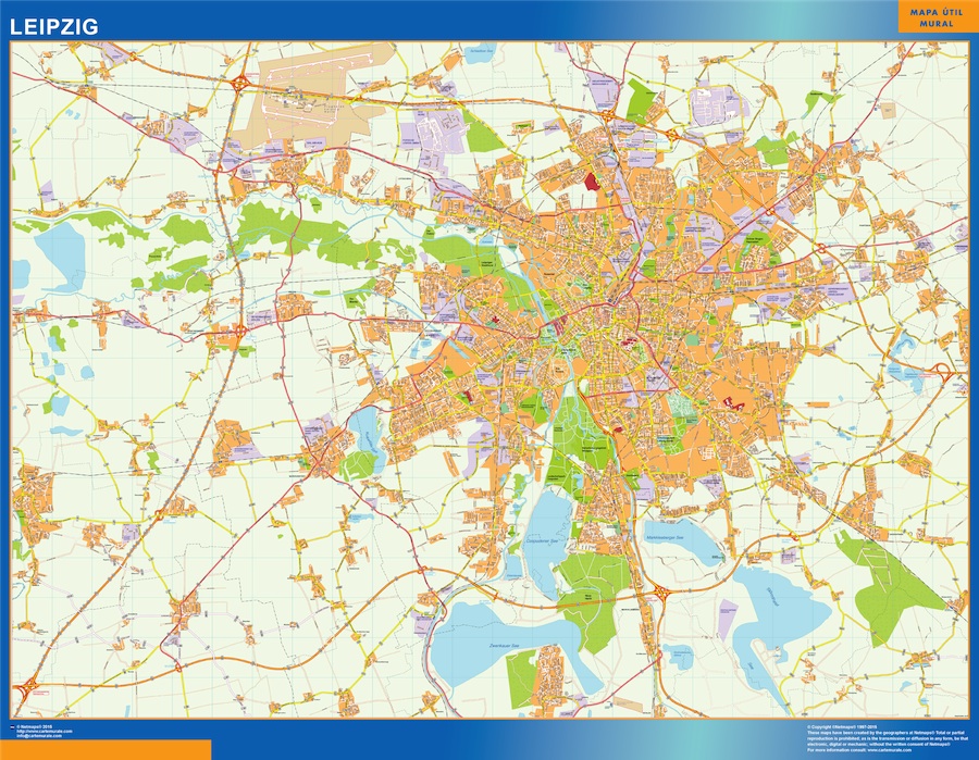 Mapa Leipzig en Alemania plastificado gigante