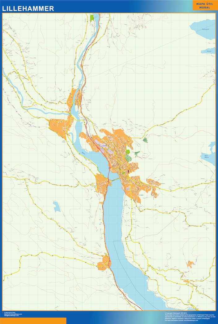 Mapa Lillehammer en Noruega plastificado gigante