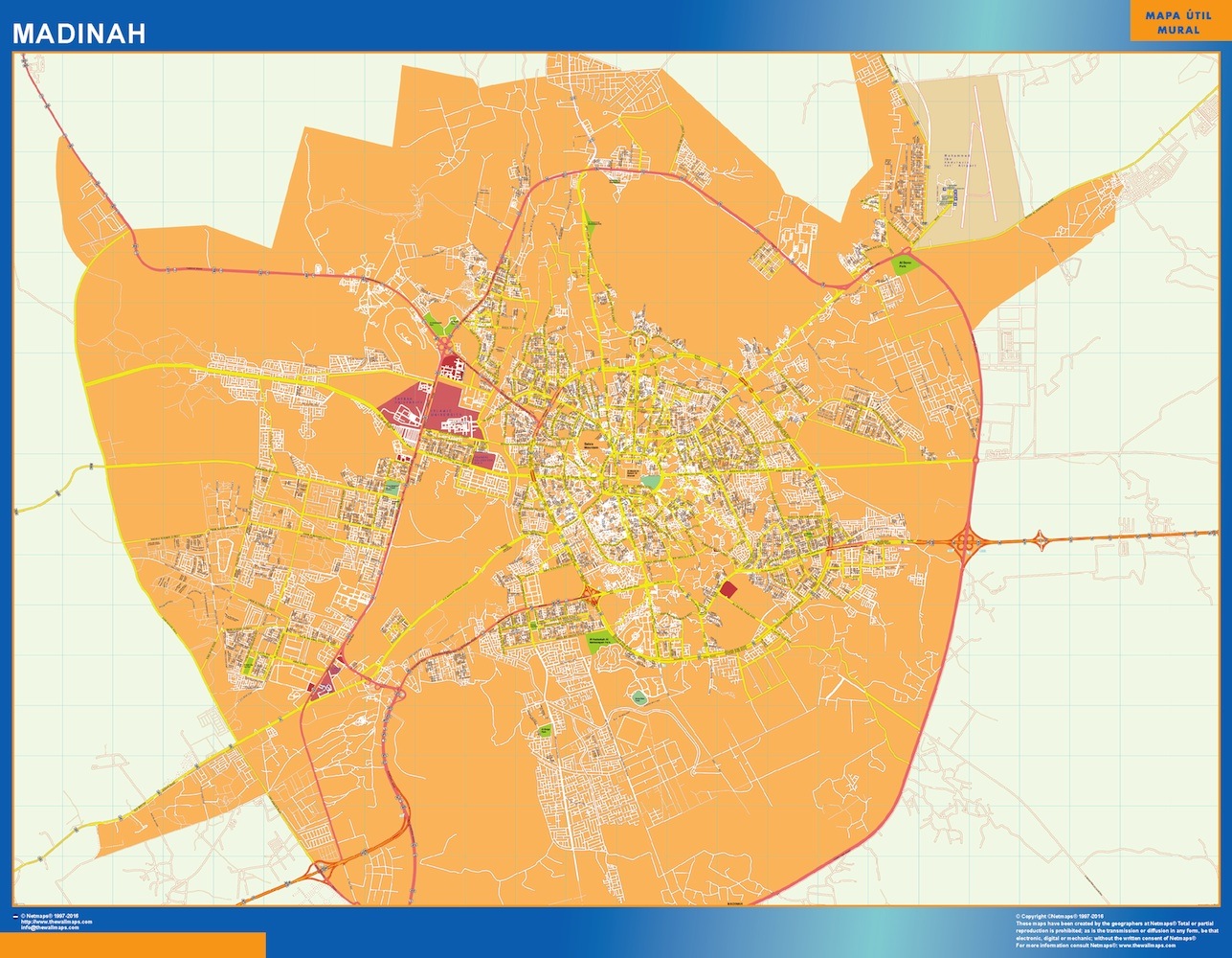 Mapa Madinah en Arabia Saudita plastificado gigante