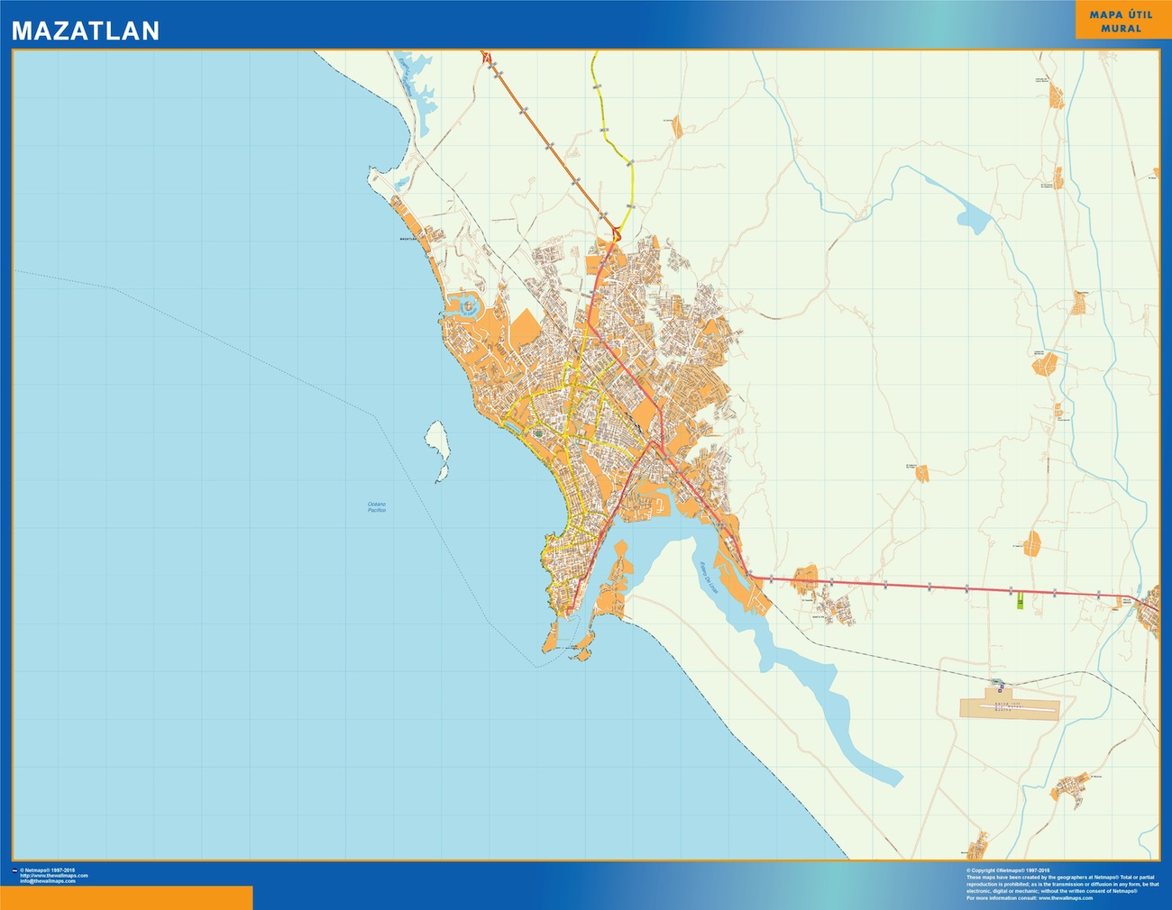 Mapa Mazatlan en Mexico plastificado gigante