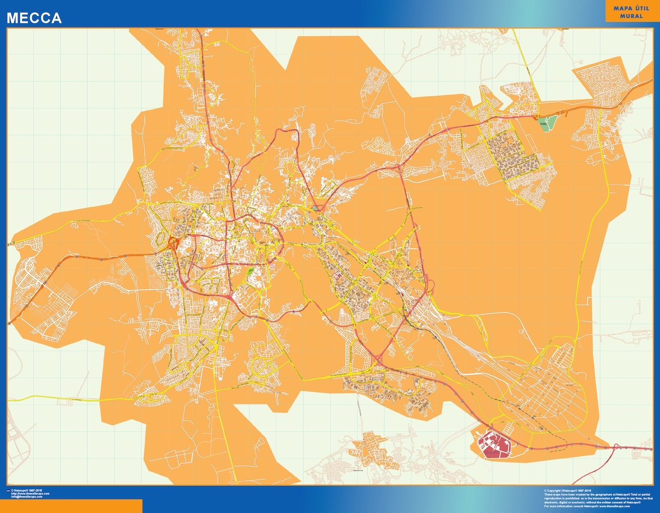 Mapa Mecca en Arabia Saudita plastificado gigante