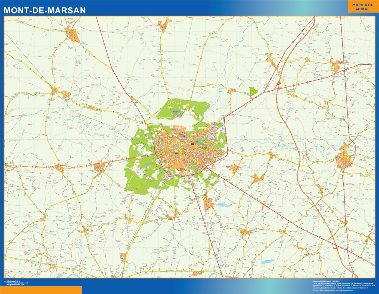 Mapa Mont De Marsan en Francia plastificado gigante