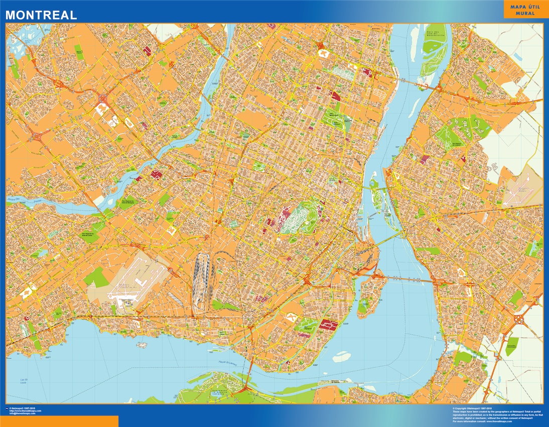 Mapa Montreal en Canada plastificado gigante