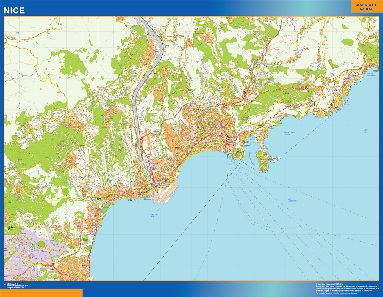 Mapa Nice en Francia plastificado gigante