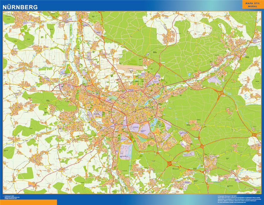 Mapa Nurnberg en Alemania plastificado gigante