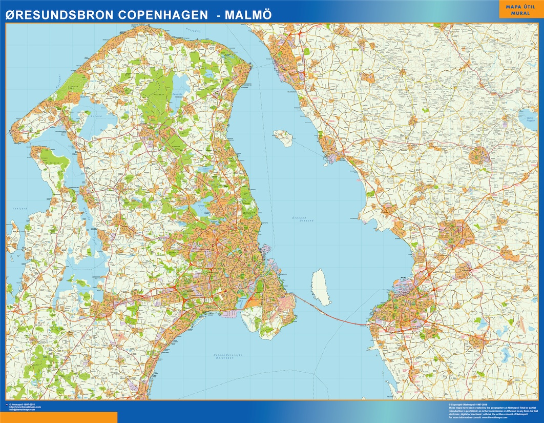 Mapa Oresundsbron en Dinamarca plastificado gigante