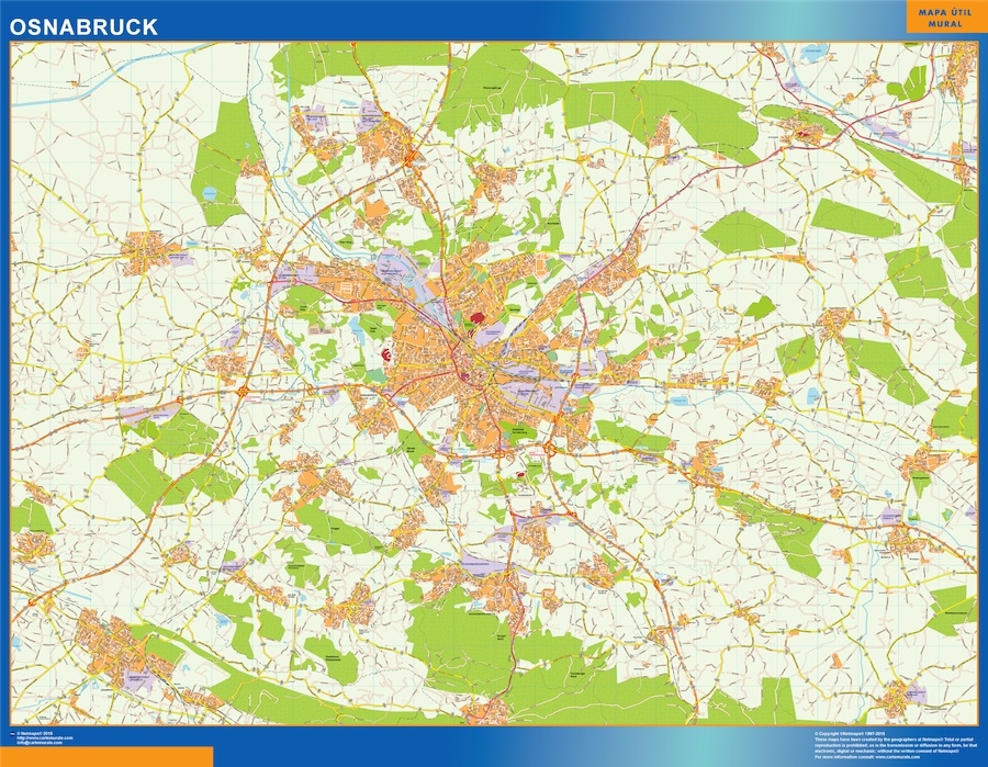 Mapa Osnabruck en Alemania plastificado gigante