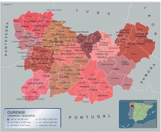 Mapa Ourense por municipios plastificado gigante