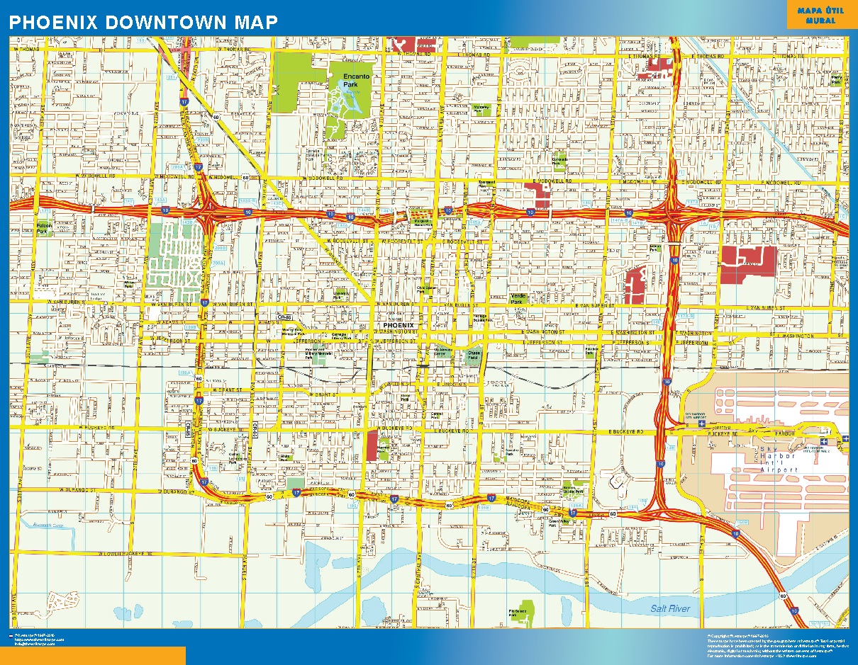 Mapa Phoenix downtown plastificado gigante