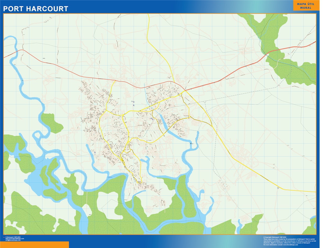 Mapa Port Harcourt en Nigeria plastificado gigante