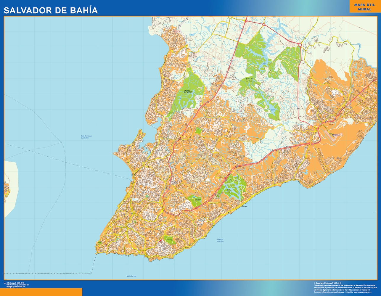 Mapa Salvador Bahia Brasil plastificado gigante