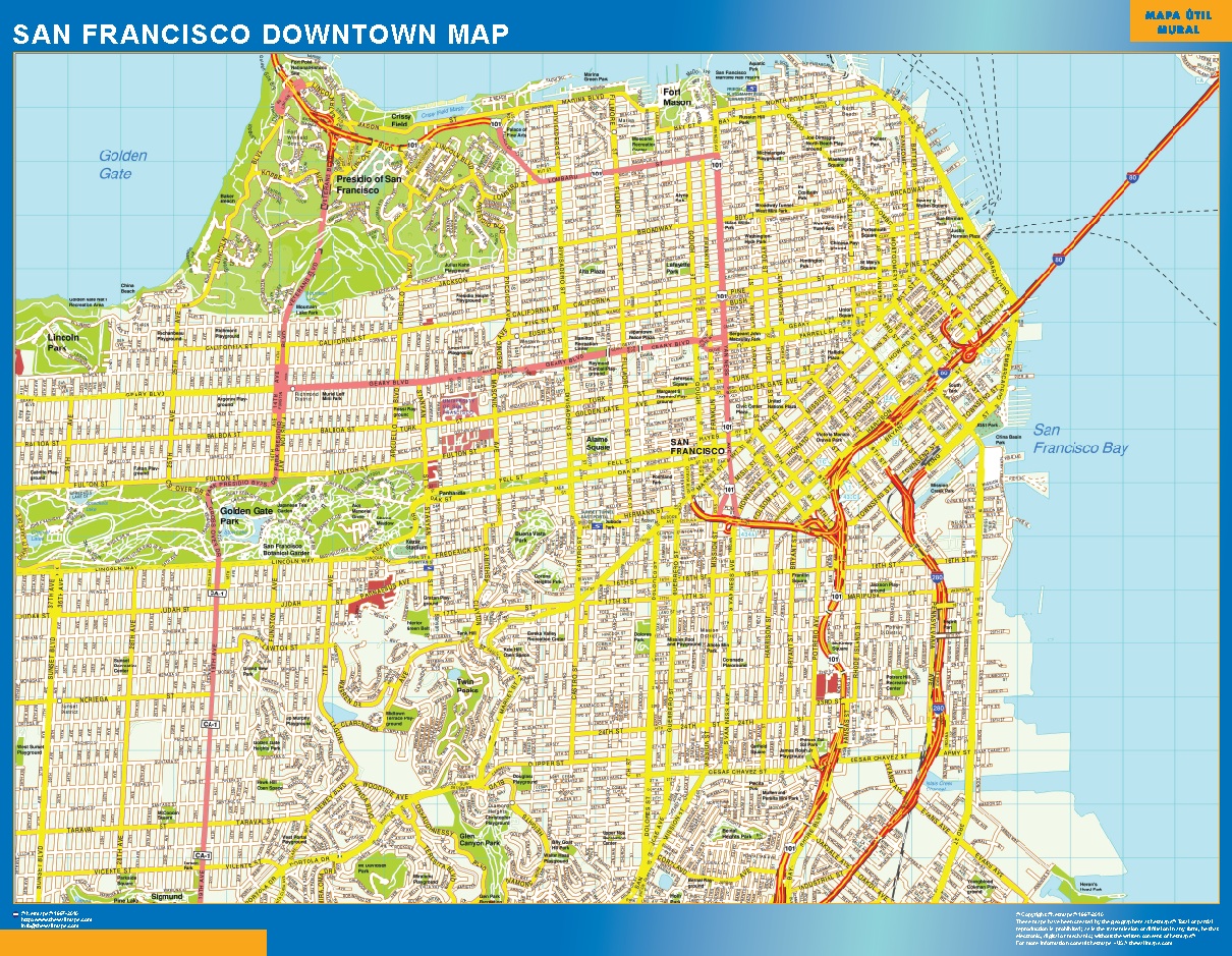 Mapa San Francisco downtown plastificado gigante