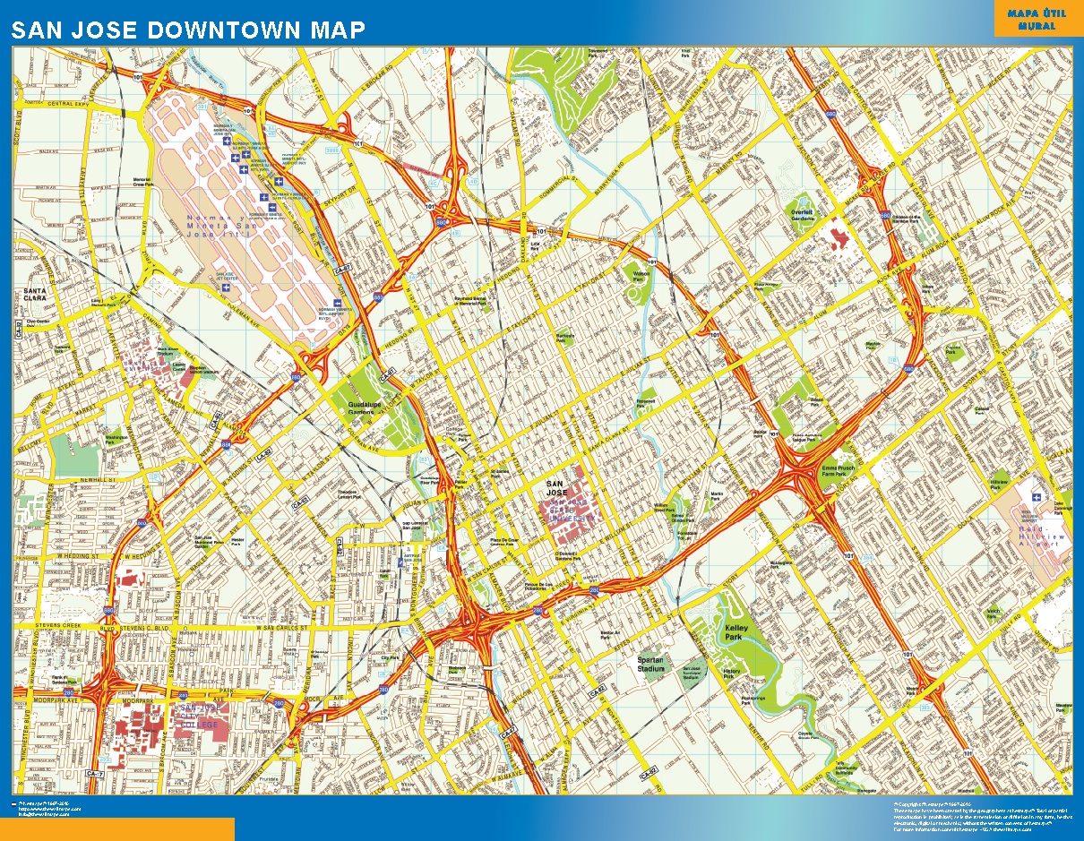 Mapa San Jose downtown plastificado gigante