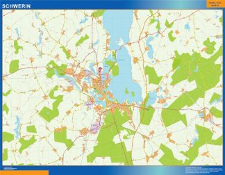Mapa Schwerin en Alemania plastificado gigante