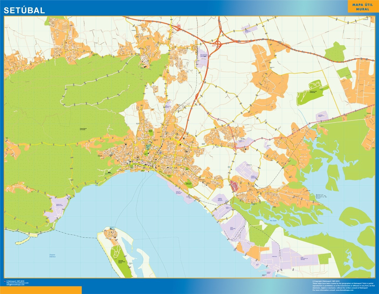 Mapa Setubal en Portugal plastificado gigante