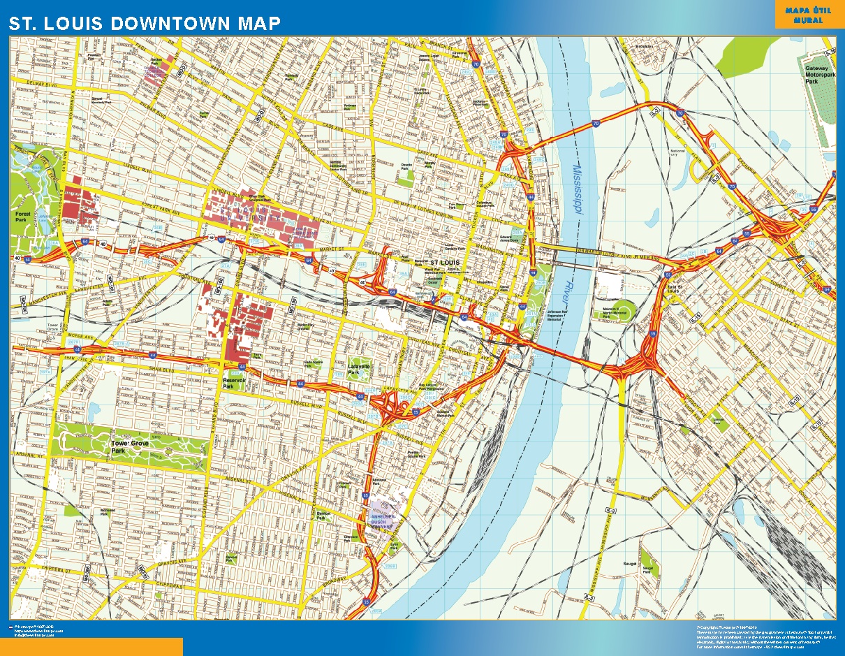 Mapa St Louis downtown plastificado gigante