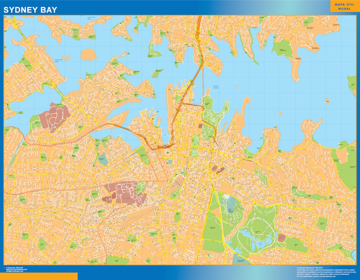 Mapa Sydney Bay Australia plastificado gigante
