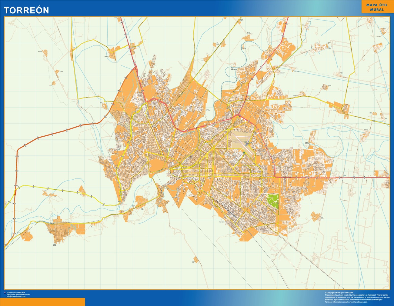 Mapa Torreon en Mexico plastificado gigante