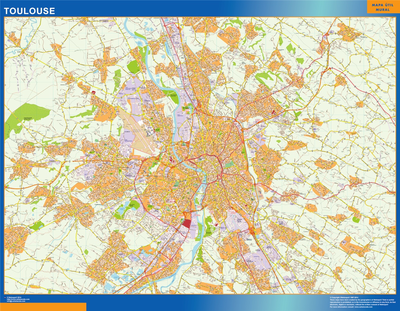 Mapa Toulouse en Francia plastificado gigante