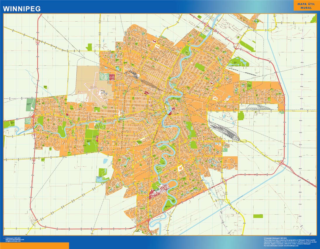 Mapa Winnipeg en Canada plastificado gigante