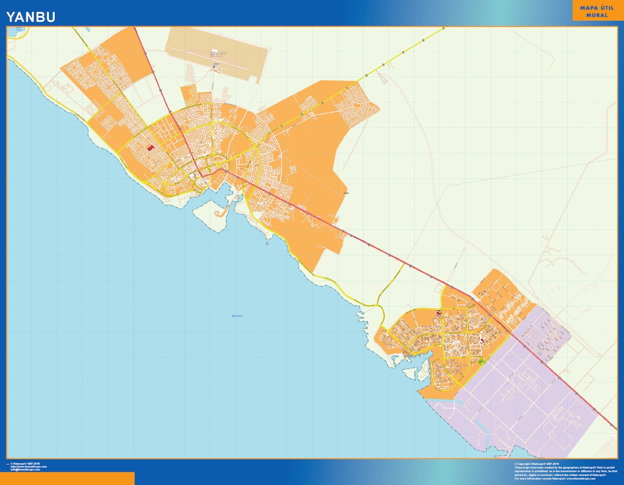 Mapa Yanbu en Arabia Saudita plastificado gigante