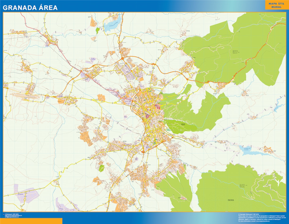 Mapa carreteras Granada Area plastificado gigante