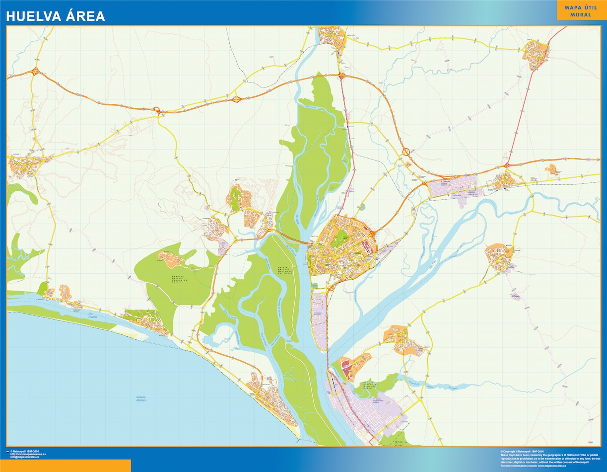 Mapa carreteras Huelva Area plastificado gigante