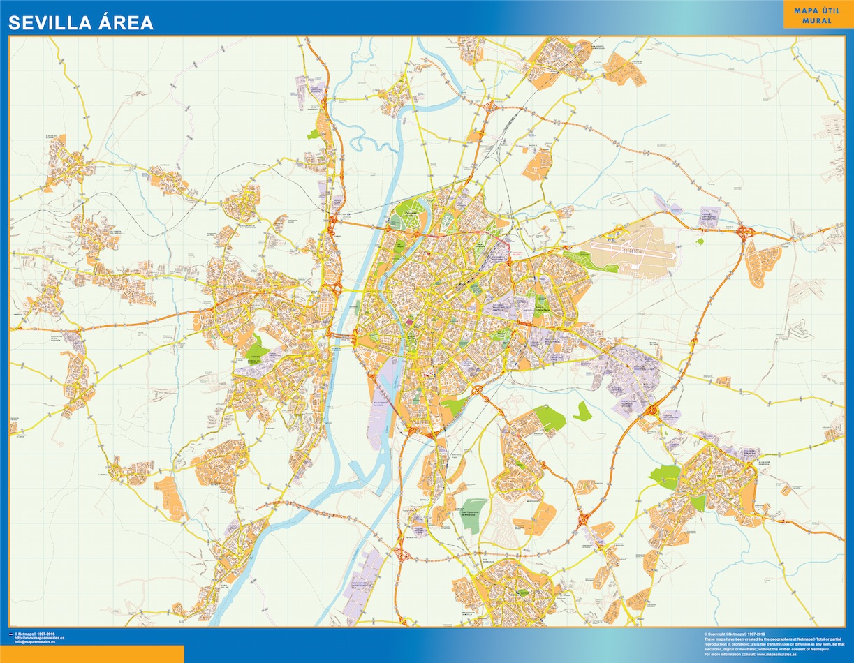 Mapa carreteras Sevilla Area plastificado gigante