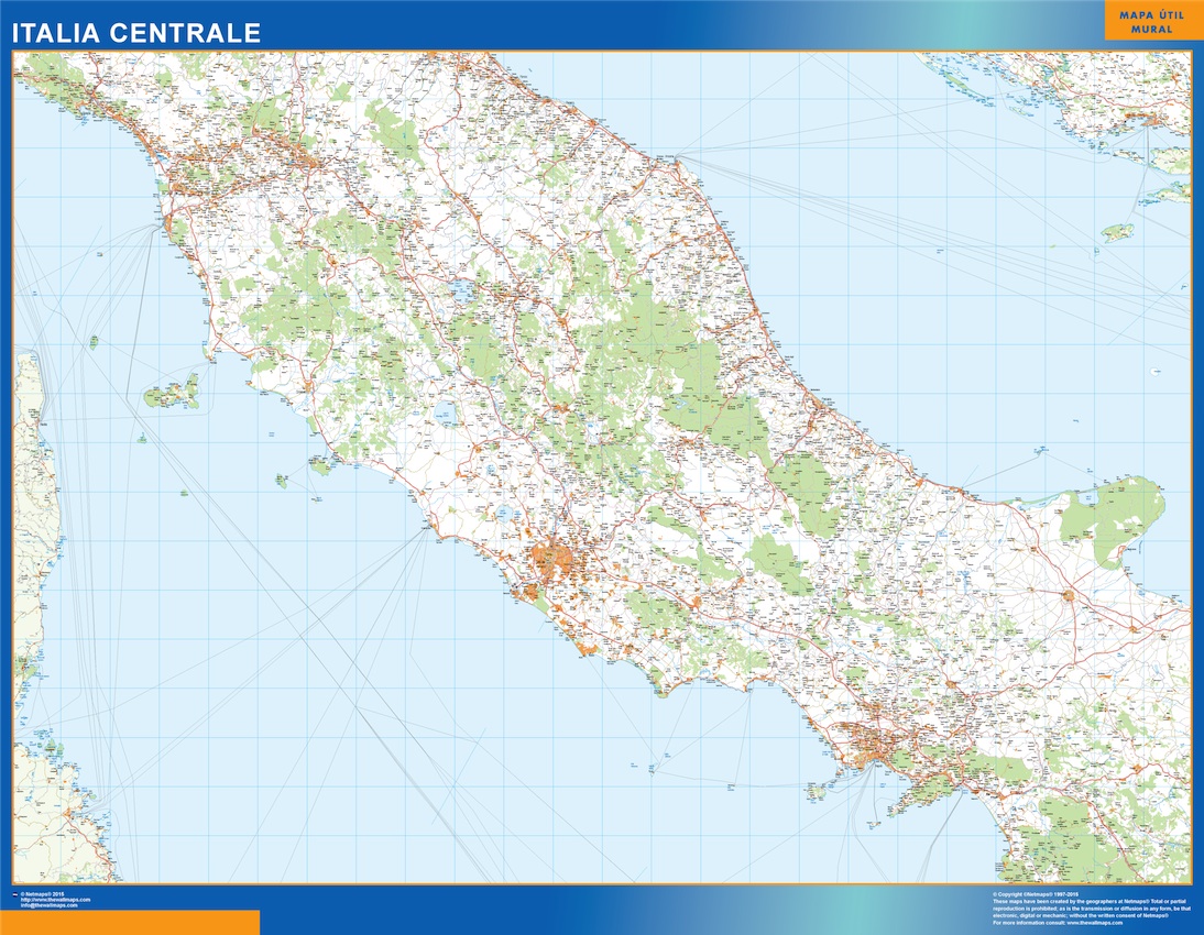 Mapa centro Italia carreteras plastificado gigante