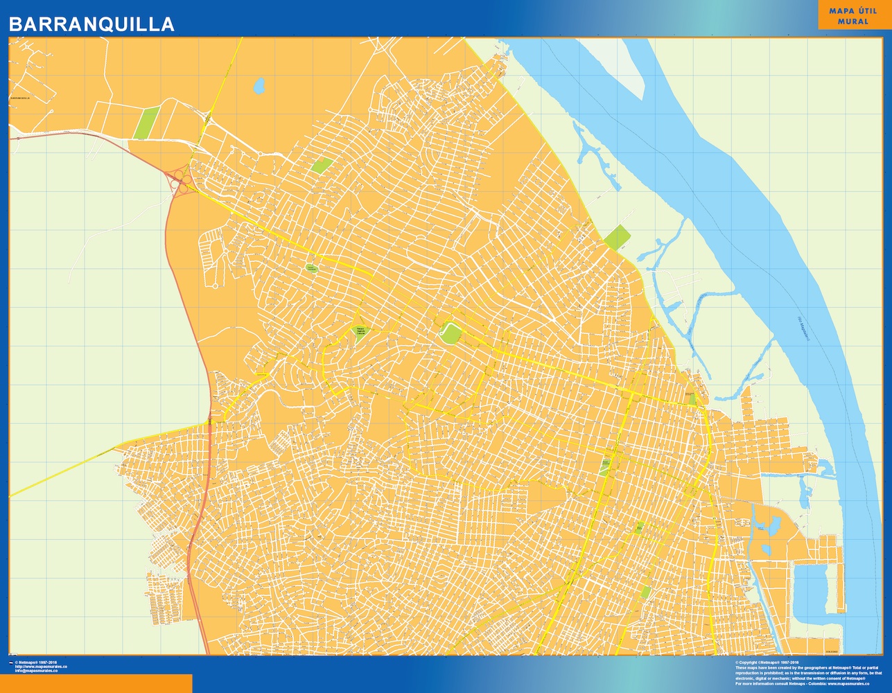 Mapa de Barranquilla en Colombia plastificado gigante