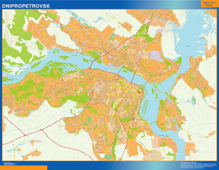 Mapa de Dnipropetrovsk en Ucrania plastificado gigante