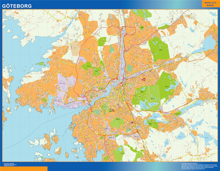 Mapa de Goteborg en Suecia plastificado gigante