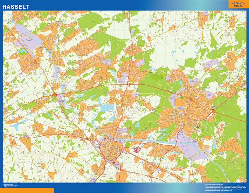 Mapa de Hasselt en Bélgica plastificado gigante