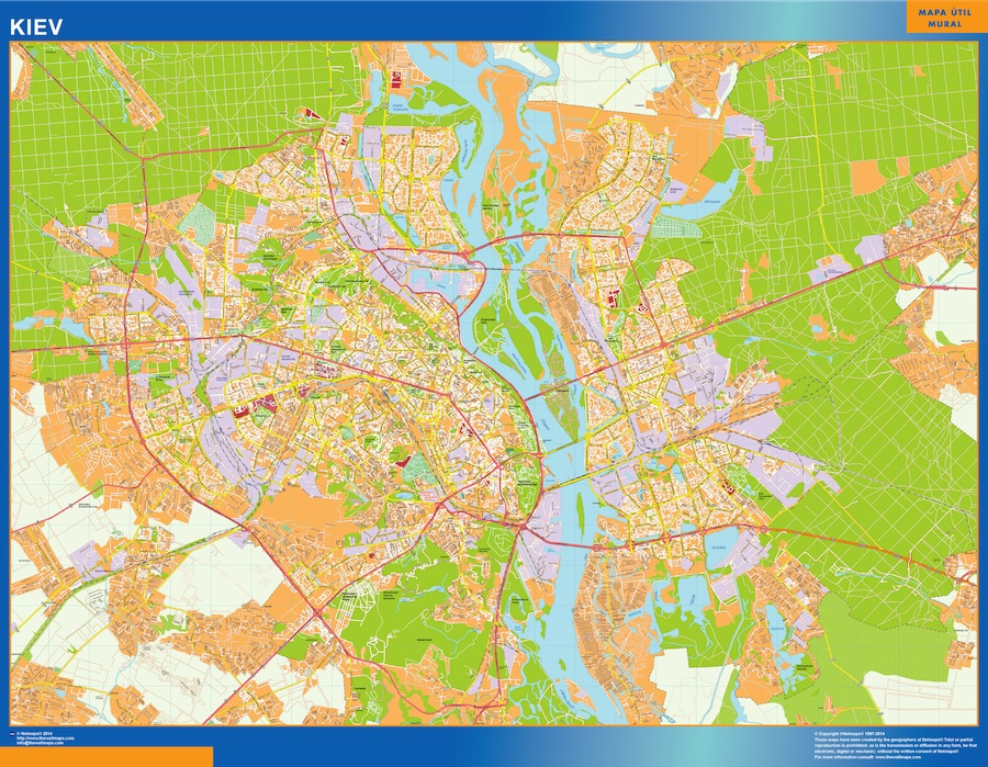 Mapa de Kiev en Ucrania plastificado gigante